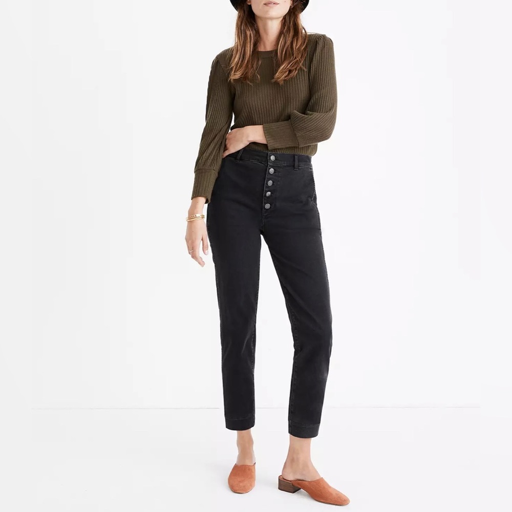 Madewell High-Rise Button-Fly Slim Straight Jeans in Black